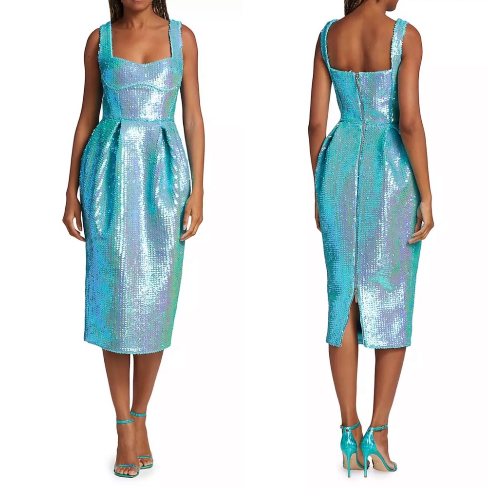 NEW NWT Bronx & Banco Katherine Sequin Midi Dress In Light Blue